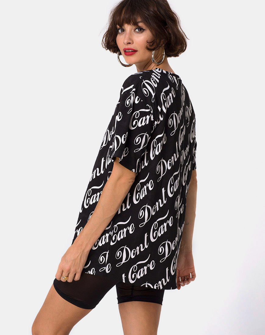 Image of Oversize Basic Tee in Black Don’t Care Full Print by Mote
