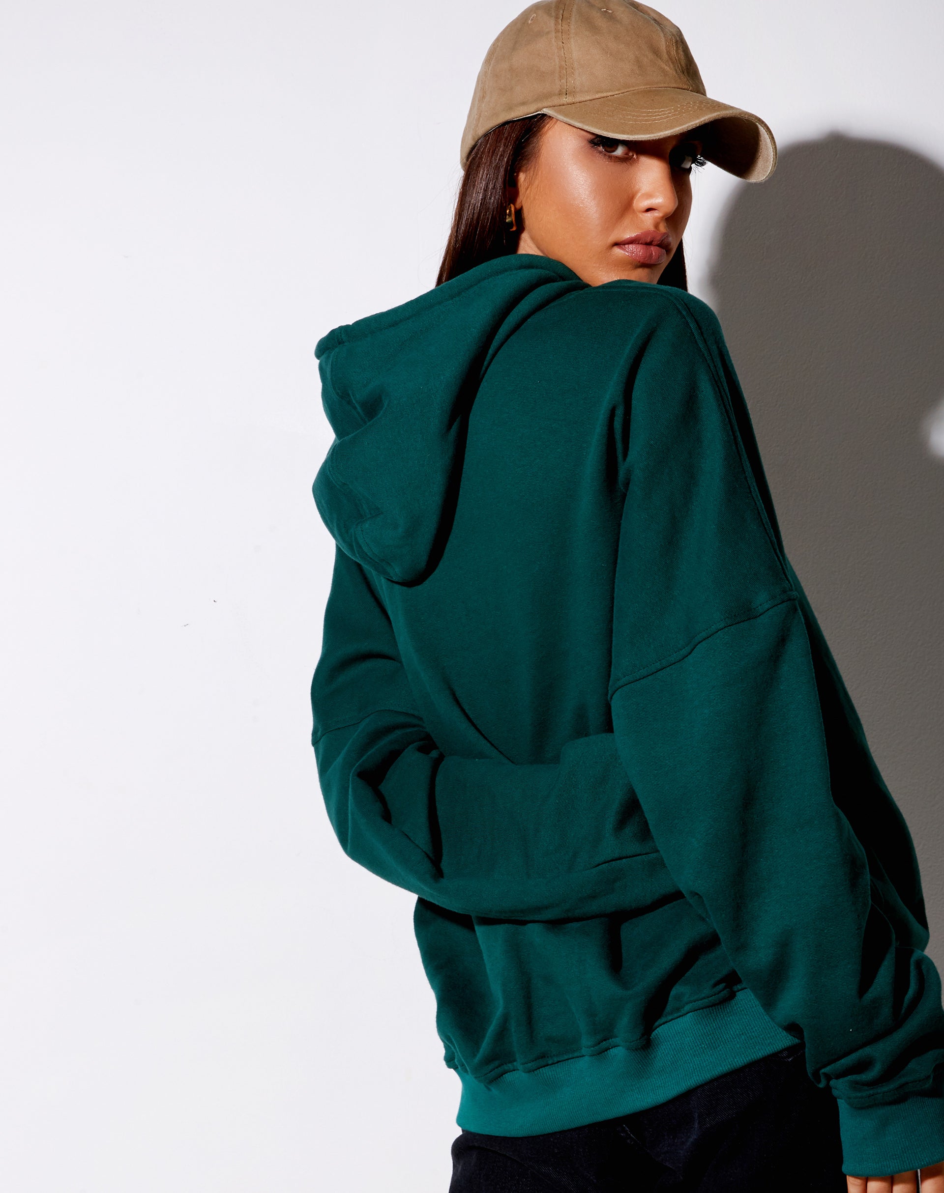 Image of Oversize Hoody in Bottle Green Too Many Feelings