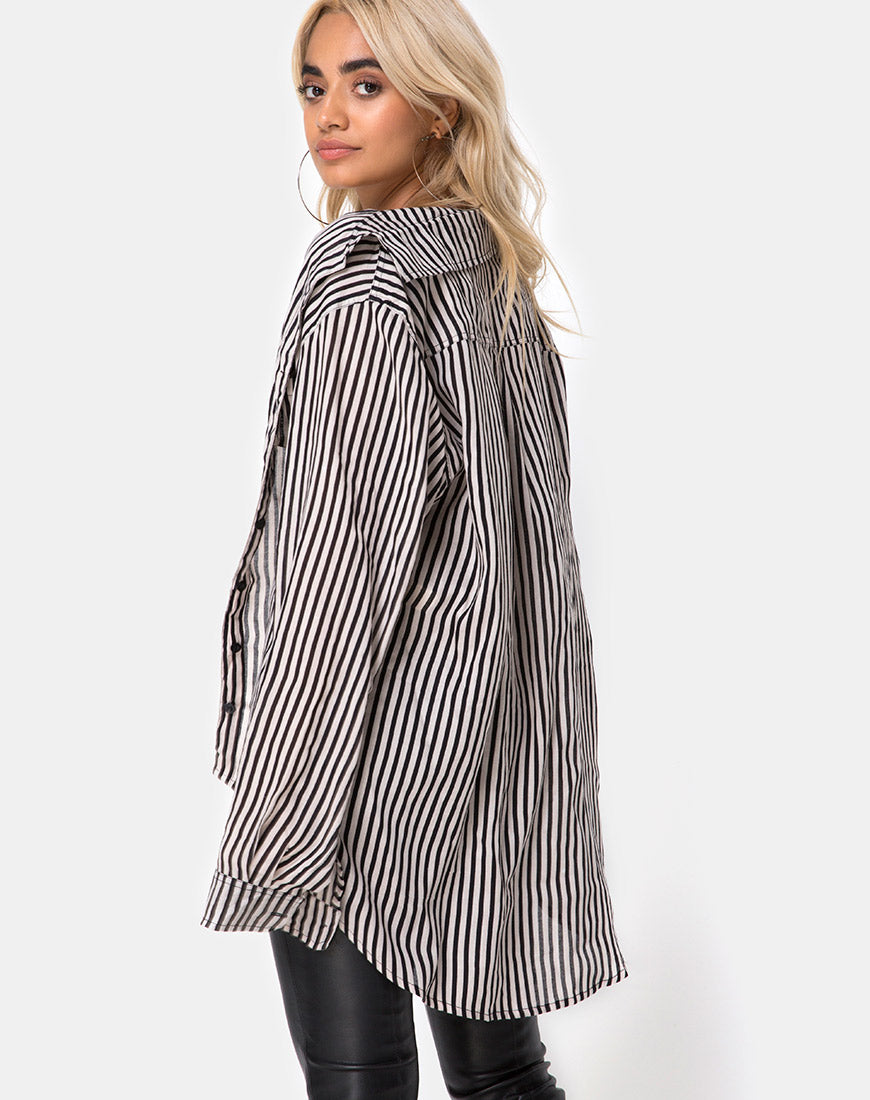 Image of Oxford Shirt in Mini Pinstripe Black and Nude