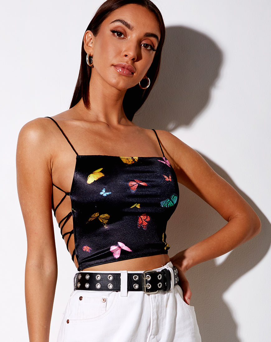 Image of Ozka Crop Top in Black Butterfly