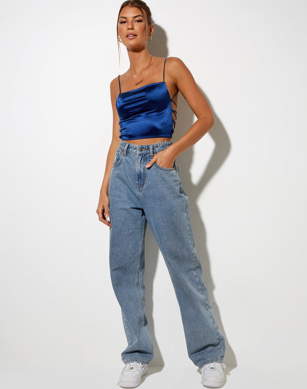 Ozka Crop Top in Satin Navy