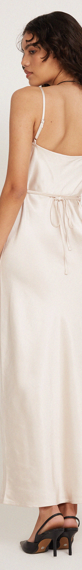 Satin Pearled Ivory Midi Dress | Padil – motelrocks.com