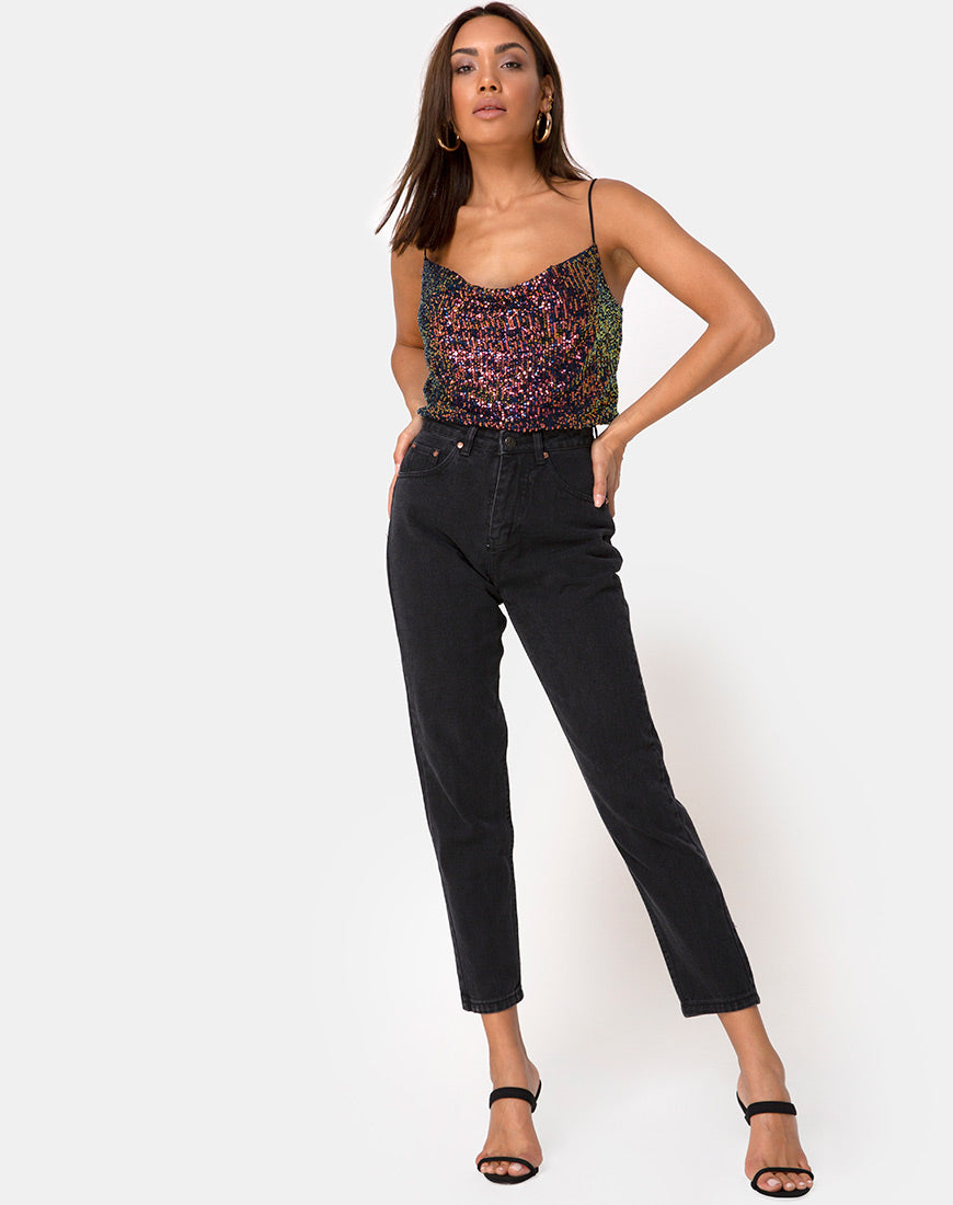 Image of Paima Strappy Top in Drape Net Sequin Iridescent Burgundy