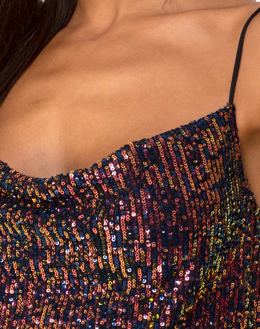 Image of Paima Strappy Top in Drape Net Sequin Iridescent Burgundy