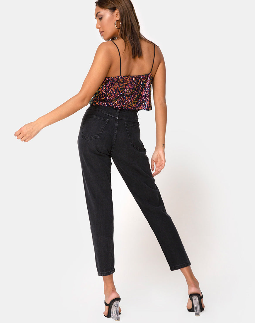 Image of Paima Strappy Top in Drape Net Sequin Iridescent Burgundy