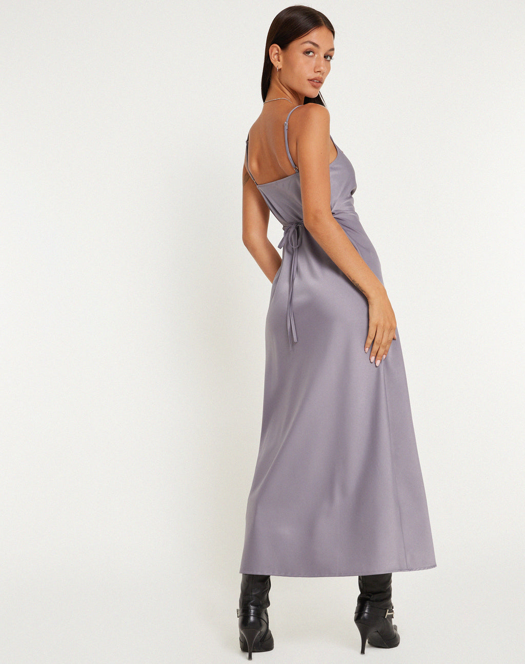Palasha Midaxi Dress in Satin Grey Ridge