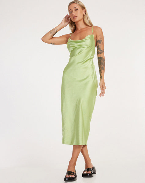 Lime Green Satin Midi Dress | Palasha  motelrocks.com
