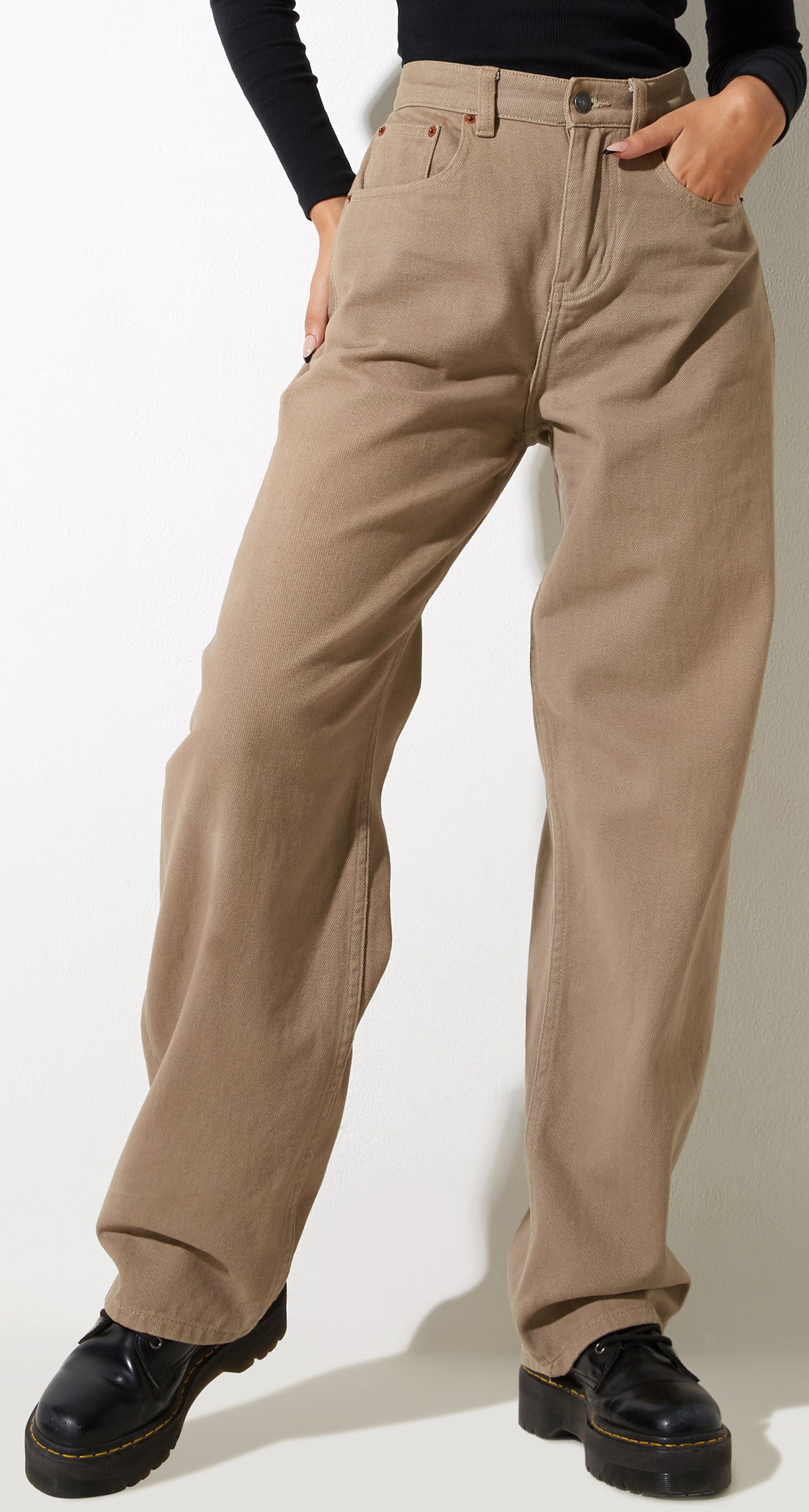 Burnt Olive Wide Leg Denim Jeans Parallel