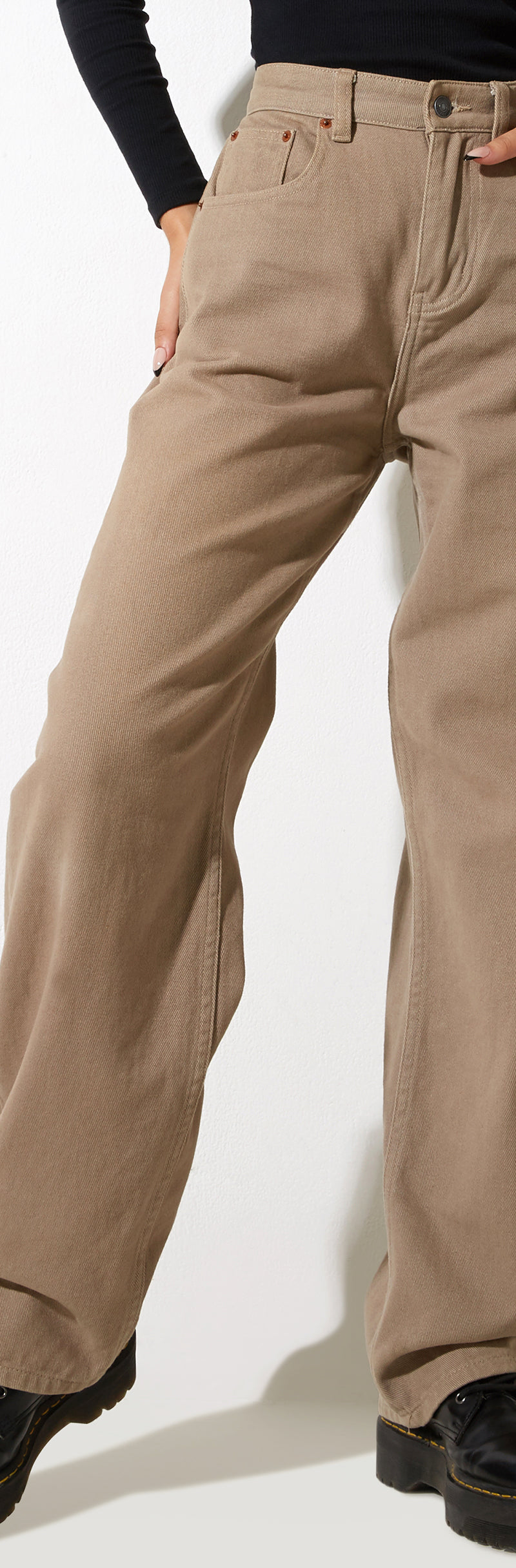 Burnt Olive Wide Leg Denim Jeans Parallel