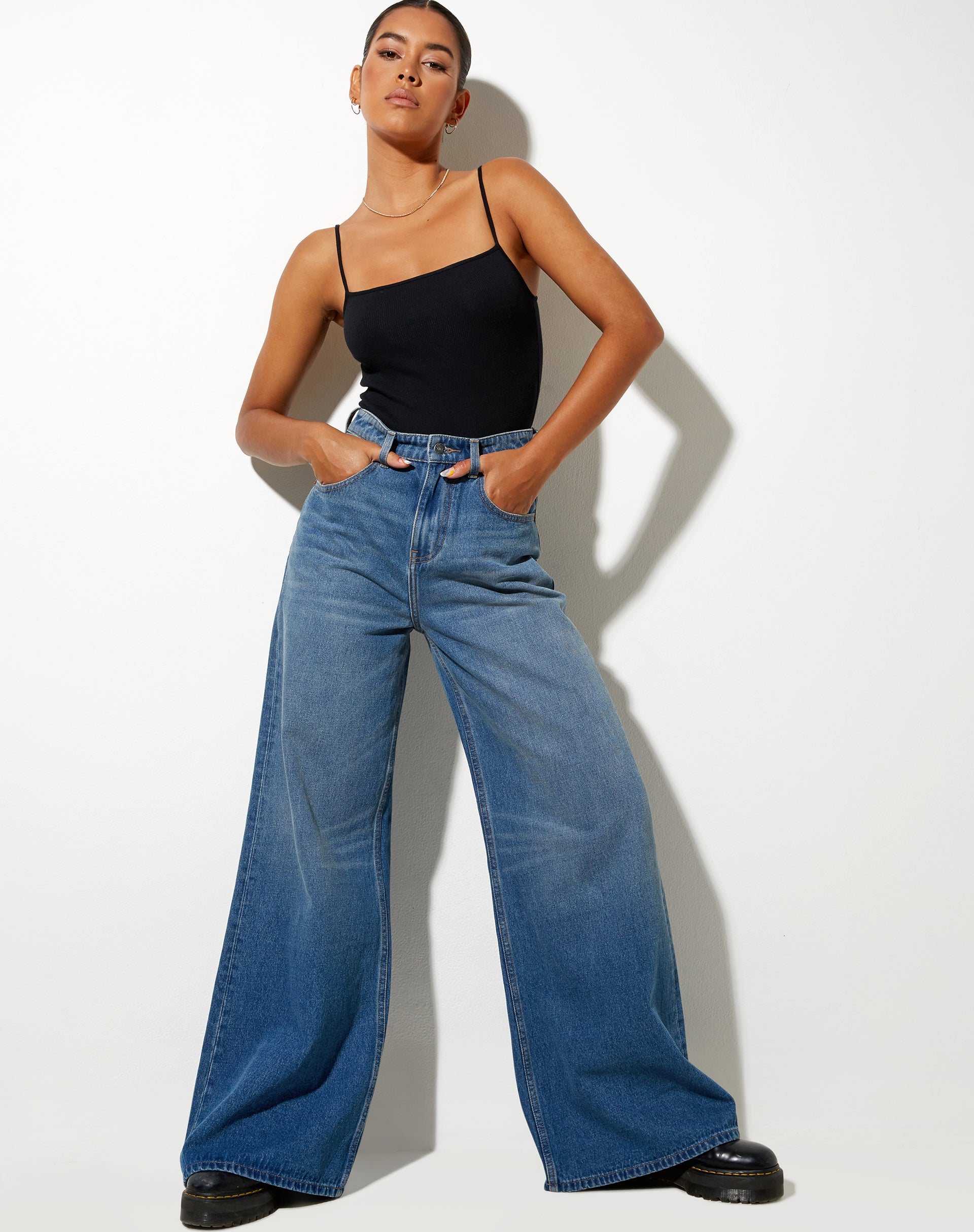 Image of Flare Parallel Jeans in Mid Wash