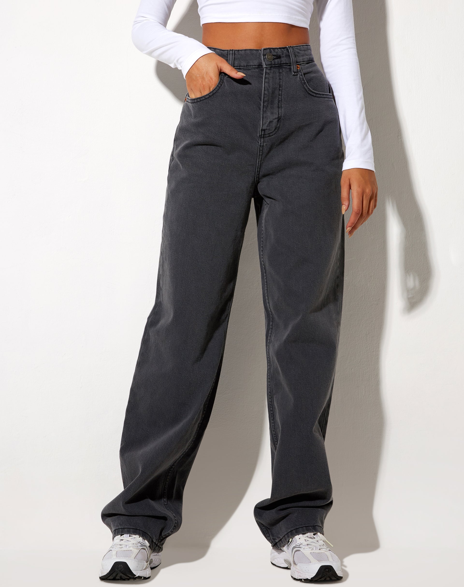 Grey High Waisted Wide Leg Denim Jeans | Parallel – motelrocks.com