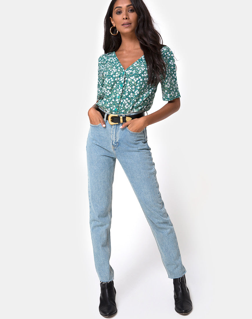 Image of Parki Top in Floral Field Green