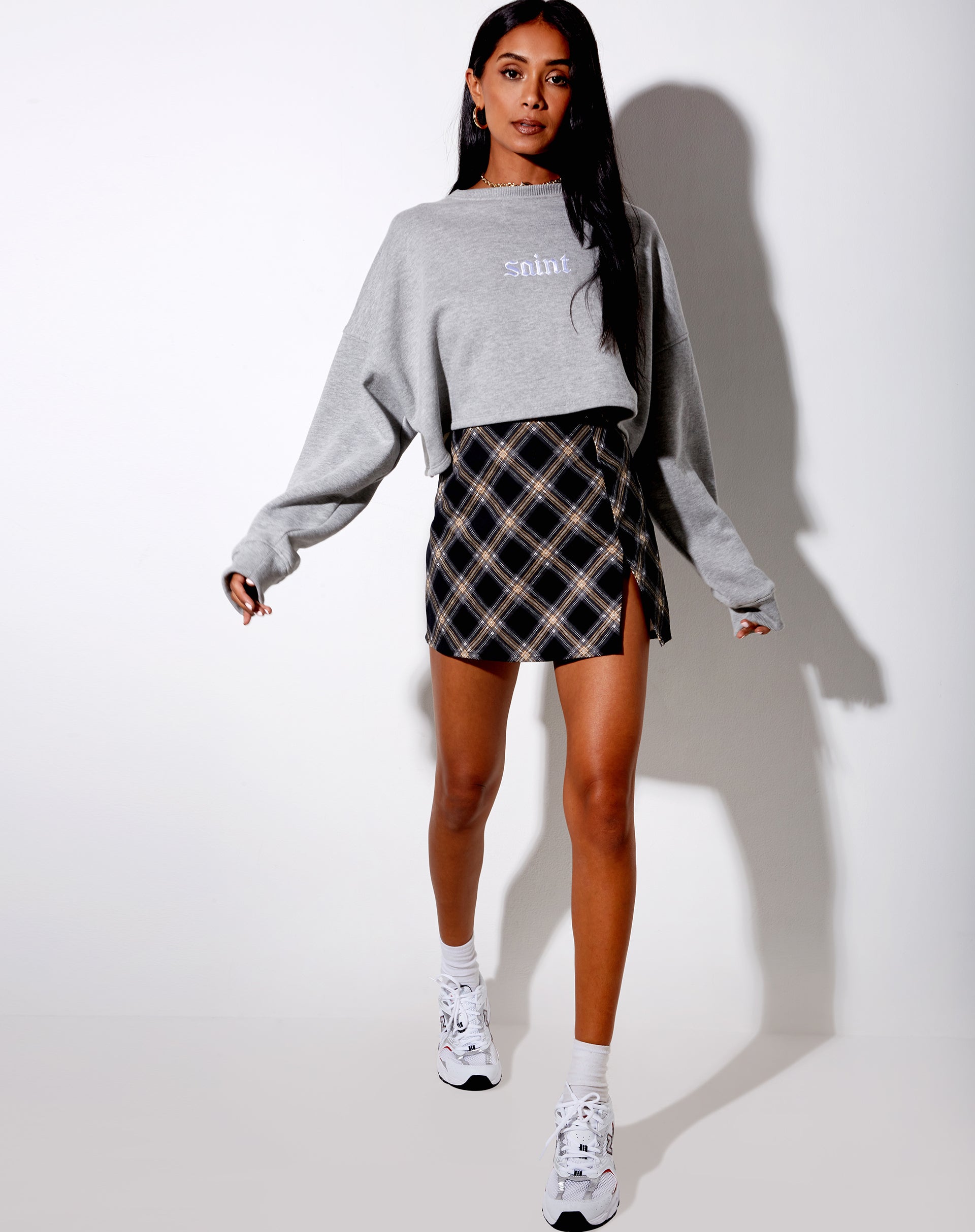 Image of Pelmet Mini Skirt in 20s Check Black and Grey