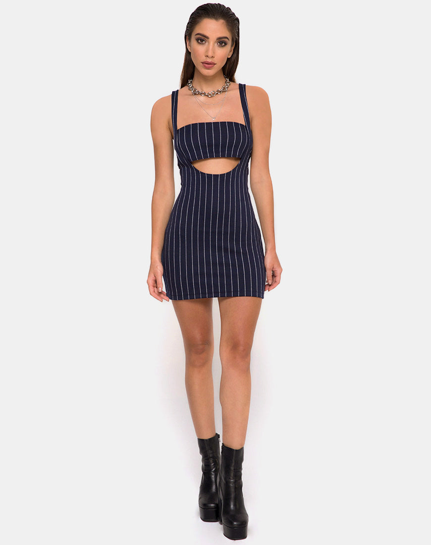 Image of Petra Mini Dress in Navy Pinstripe