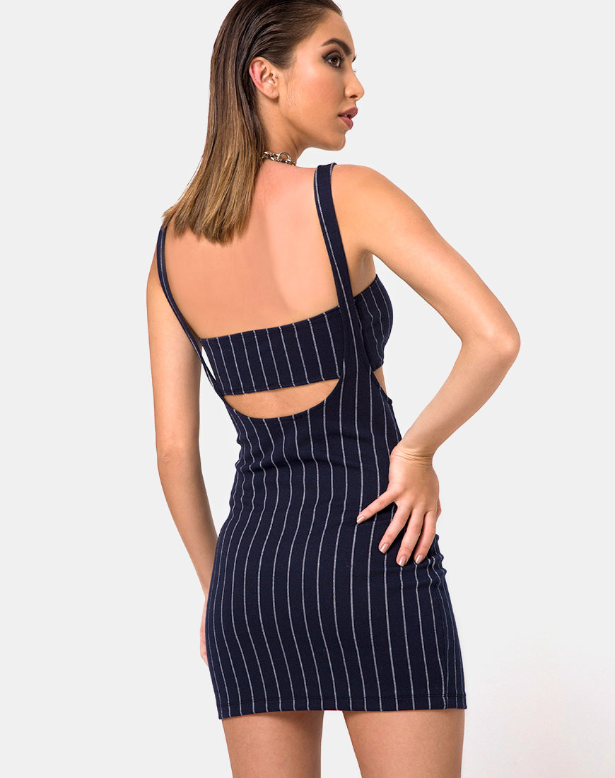 Image of Petra Mini Dress in Navy Pinstripe