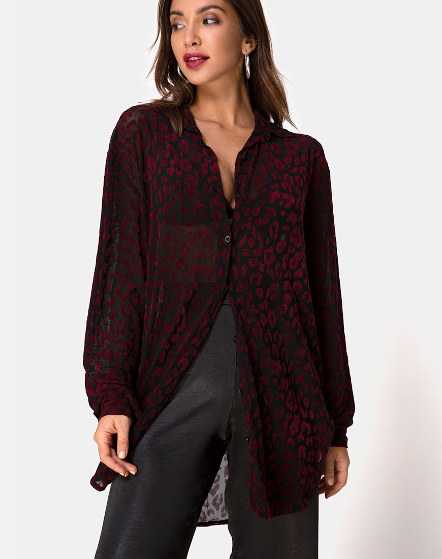 Image of Phobe Shirt in Red Leopard Flock Net