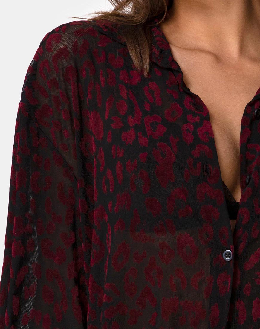 Image of Phobe Shirt in Red Leopard Flock Net