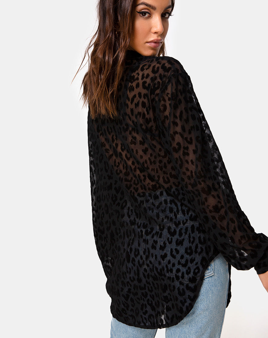 Image of Phobe Shirt in Leopard Flock Net Black