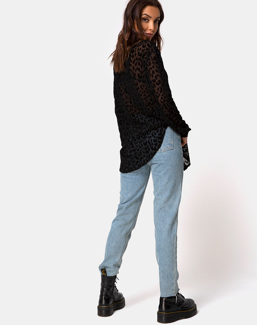Image of Phobe Shirt in Leopard Flock Net Black