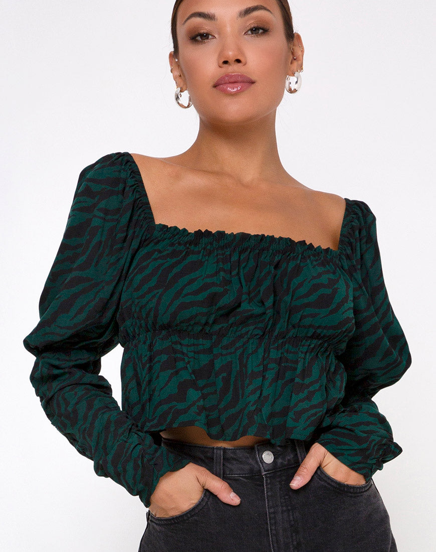 Image of Piery Top in 90s Zebra Forest Green
