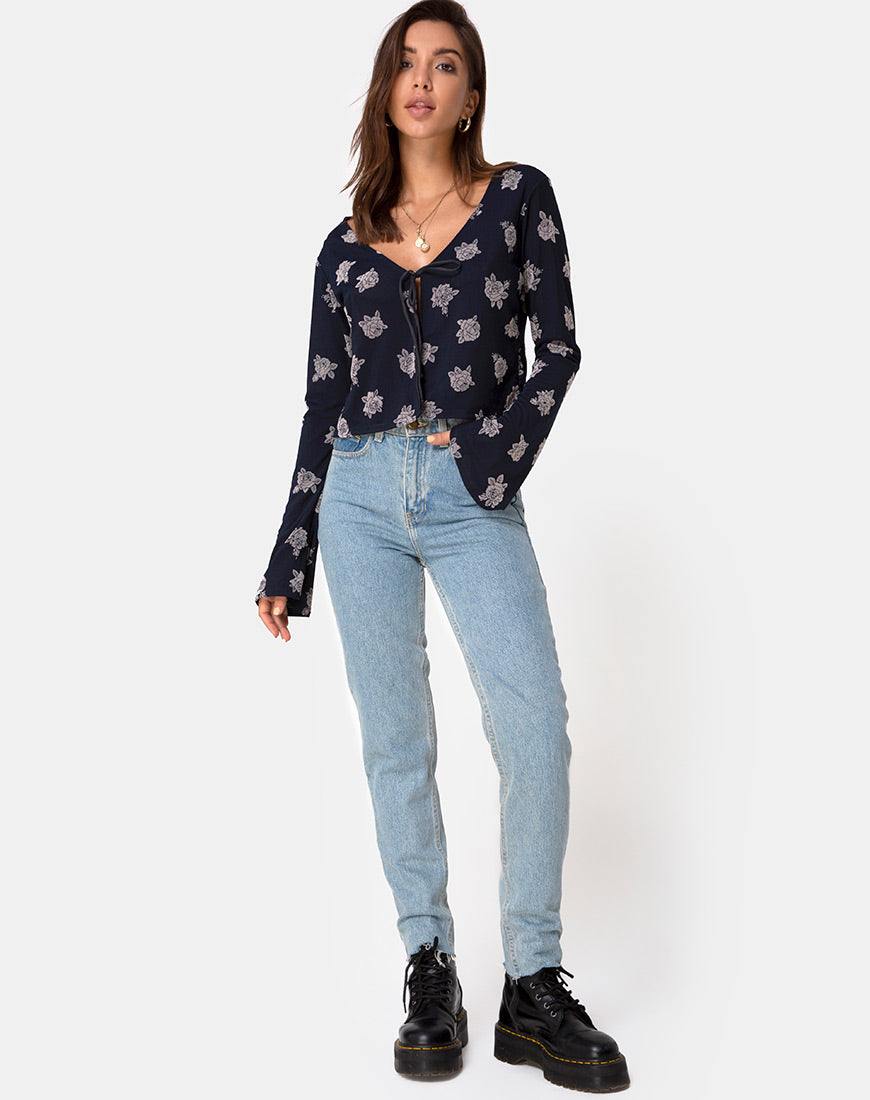 Image of Pique Top in Rose Flock Black Mesh