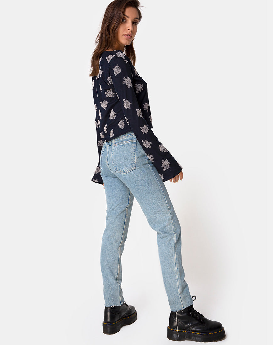 Image of Pique Top in Rose Flock Black Mesh