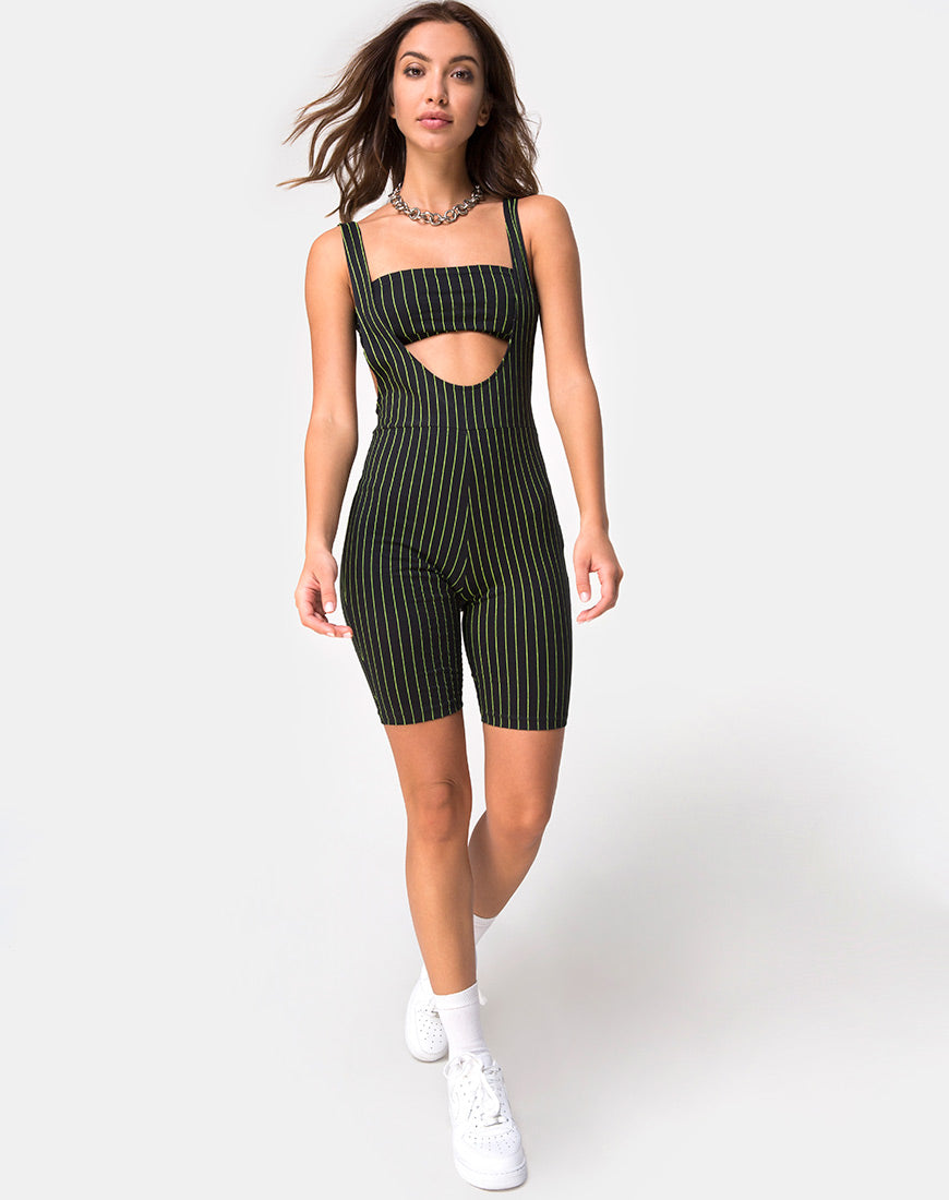 Poton Cutout Unitard in Neon Pinstripe – motelrocks.com