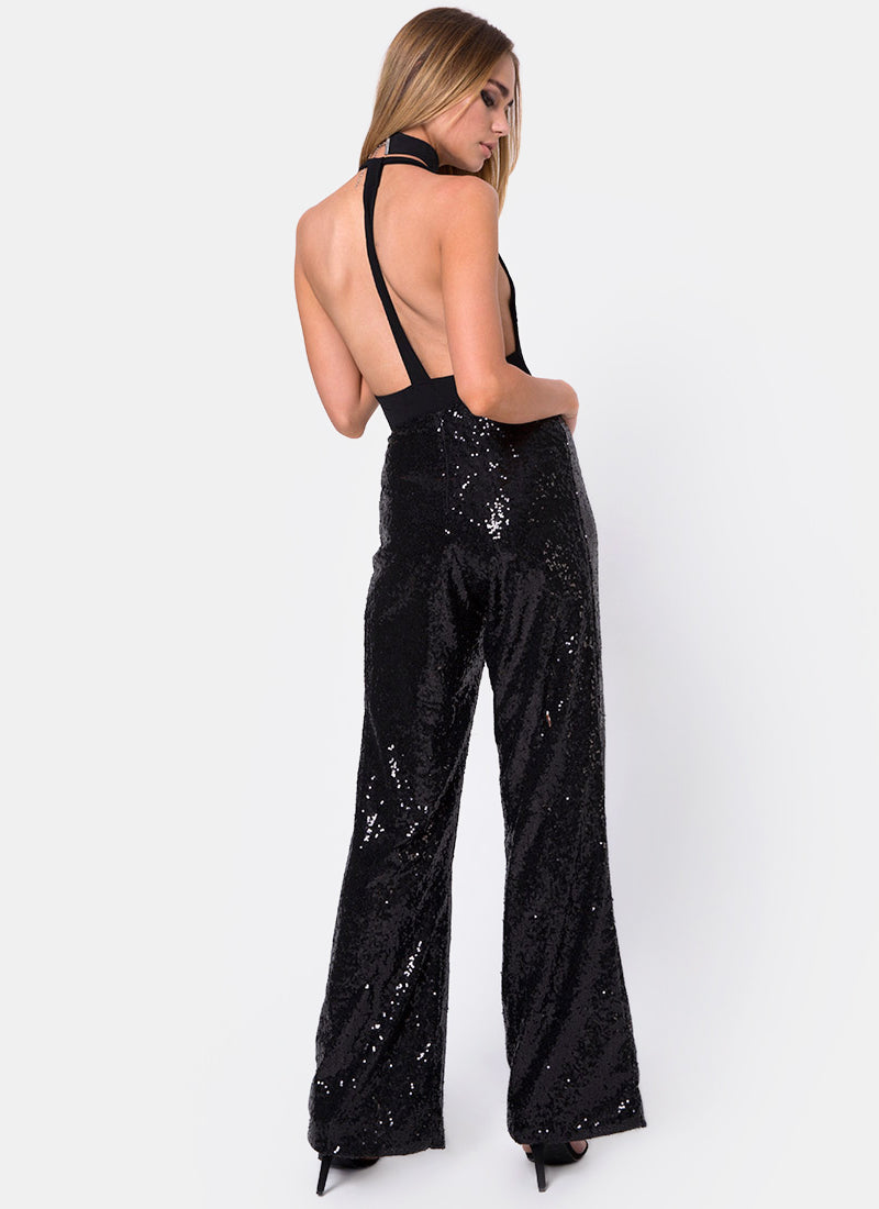 black sequin trouser outfit