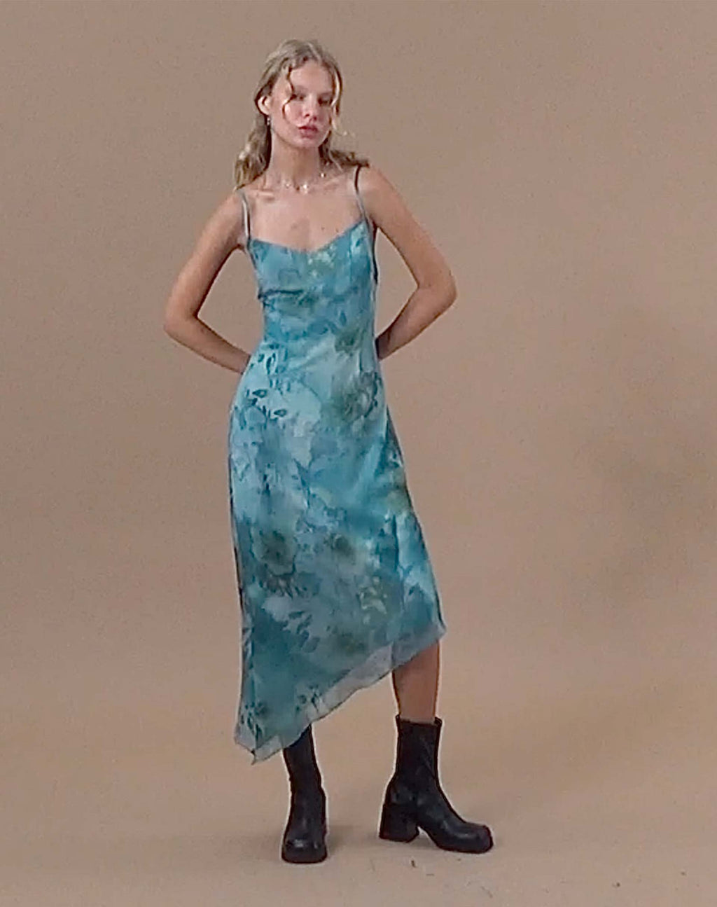 Preston Midi Dress in Watercolour Floral Blue