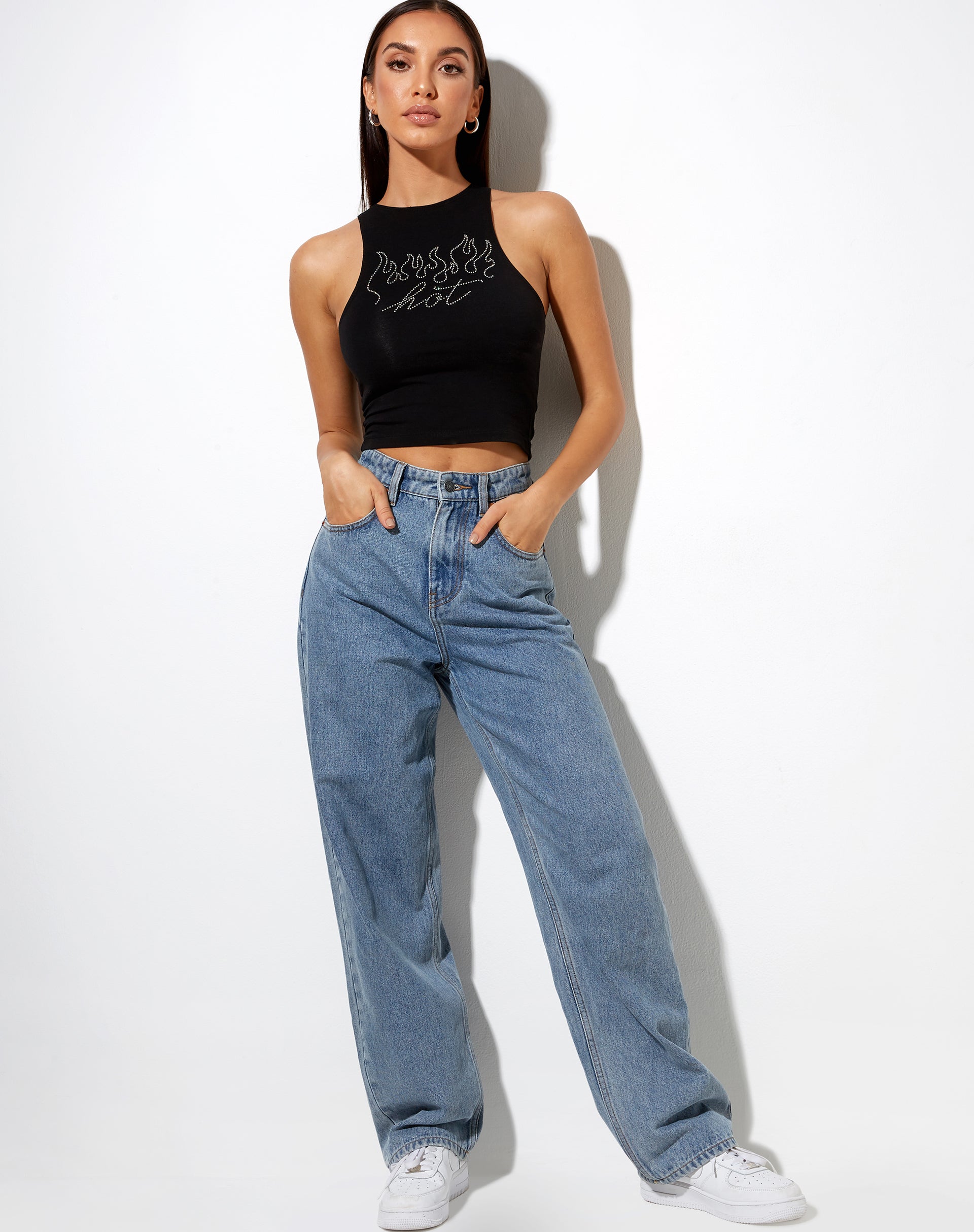 Image of Priva Top in Black Hot Flame Hotfix