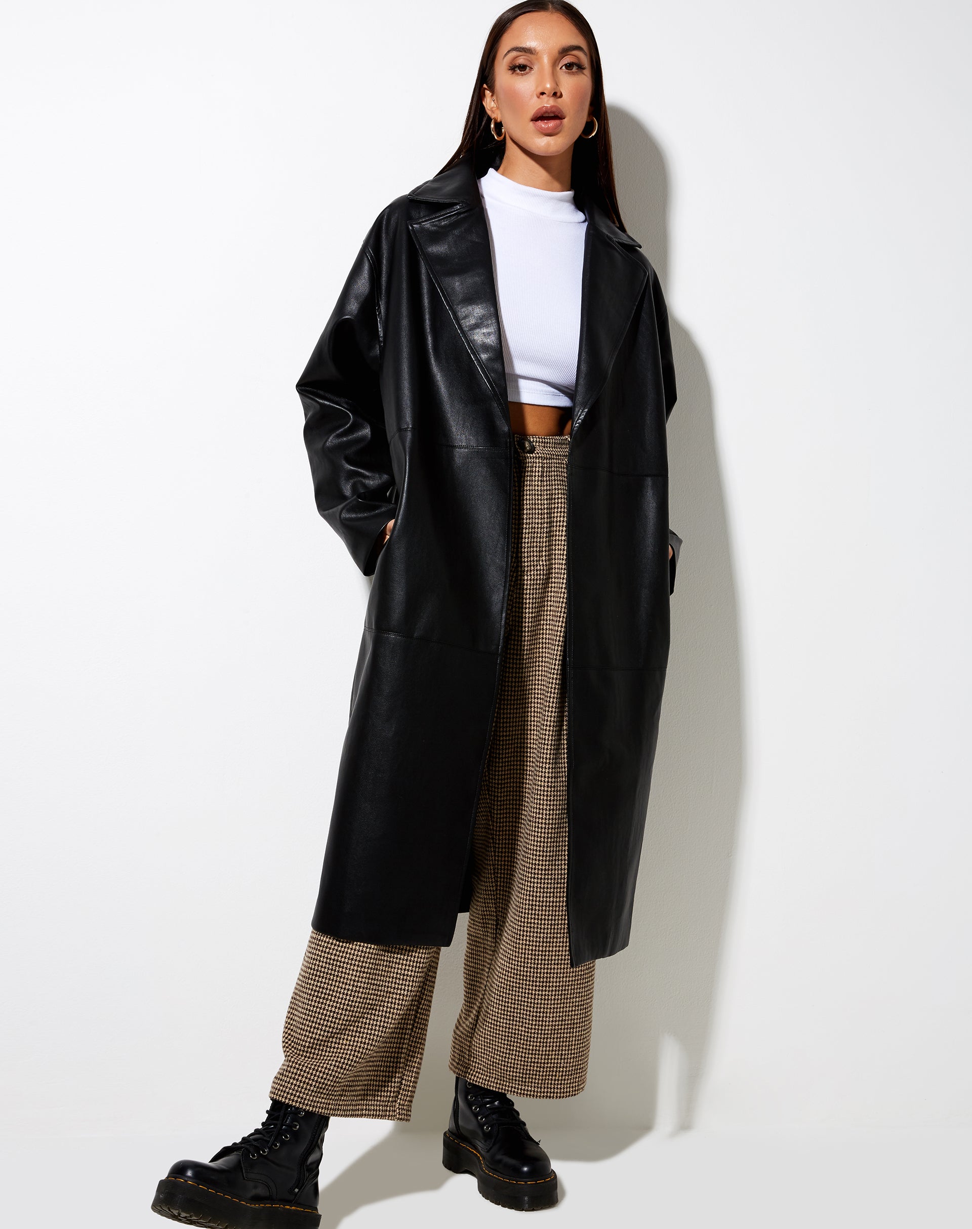 Image of Duster Longline Coat in Pu Black
