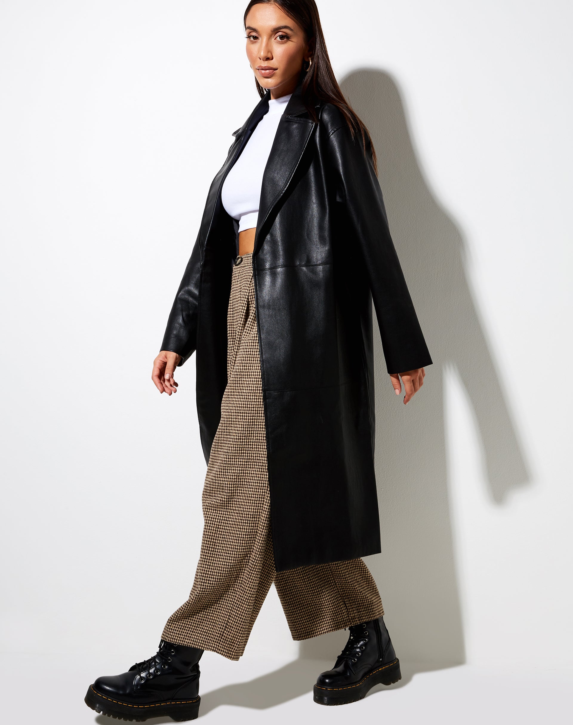Image of Duster Longline Coat in Pu Black