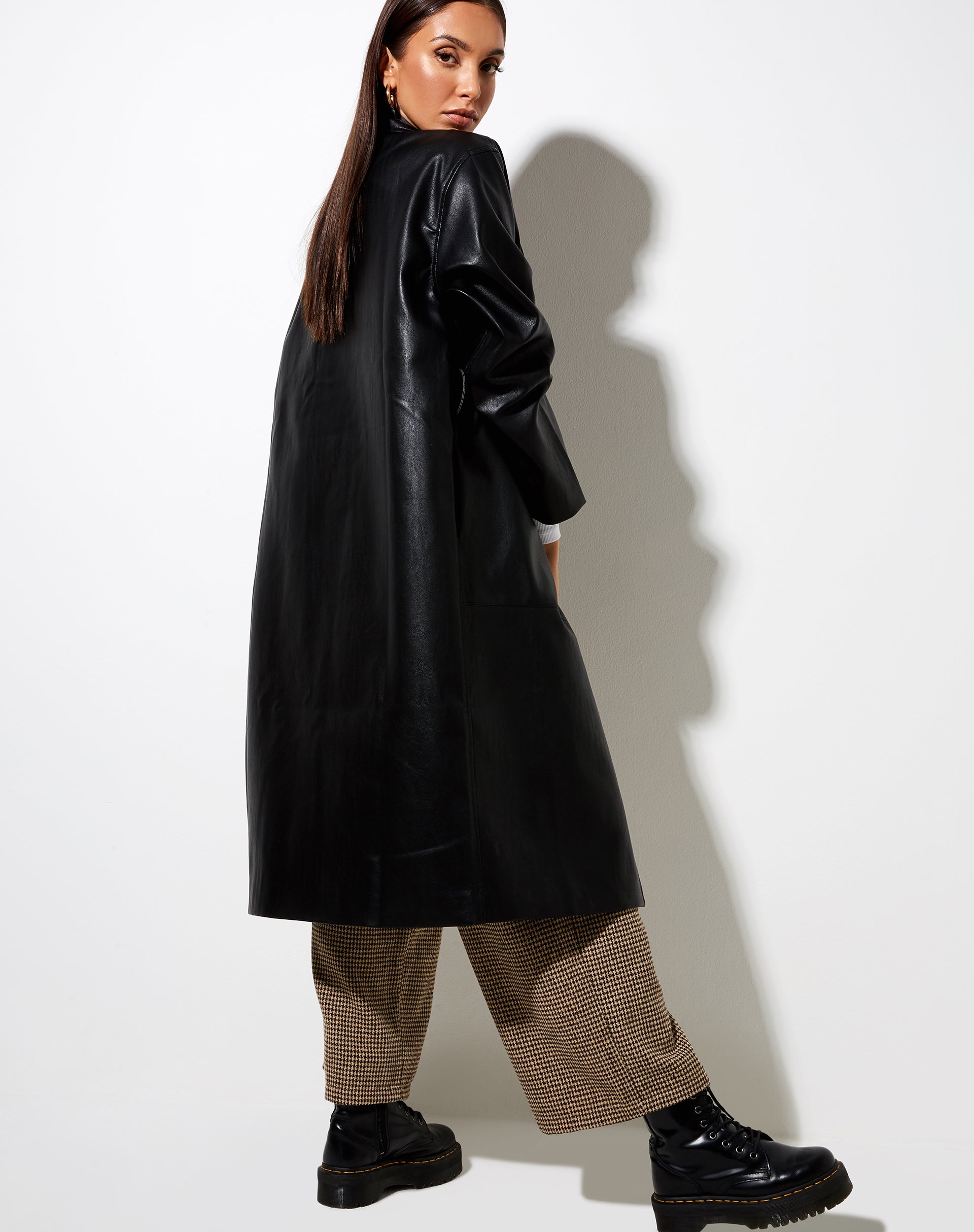 Image of Duster Longline Coat in Pu Black
