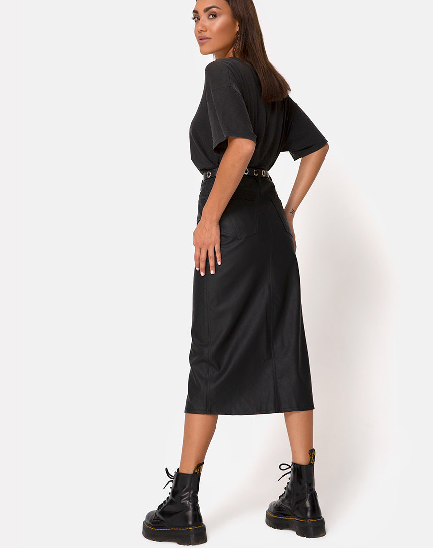 Image of Pyra Midi Skirt in PU Black