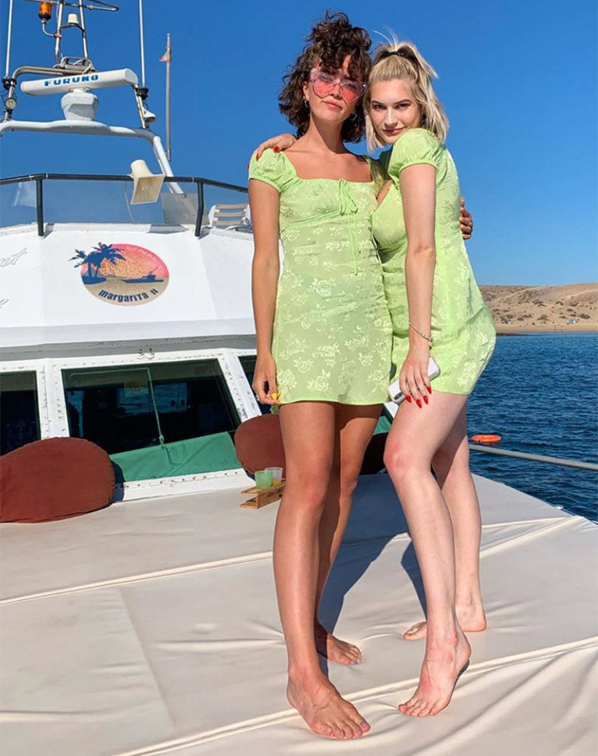 Image of Gaval Mini Dress In Satin Rose Lime