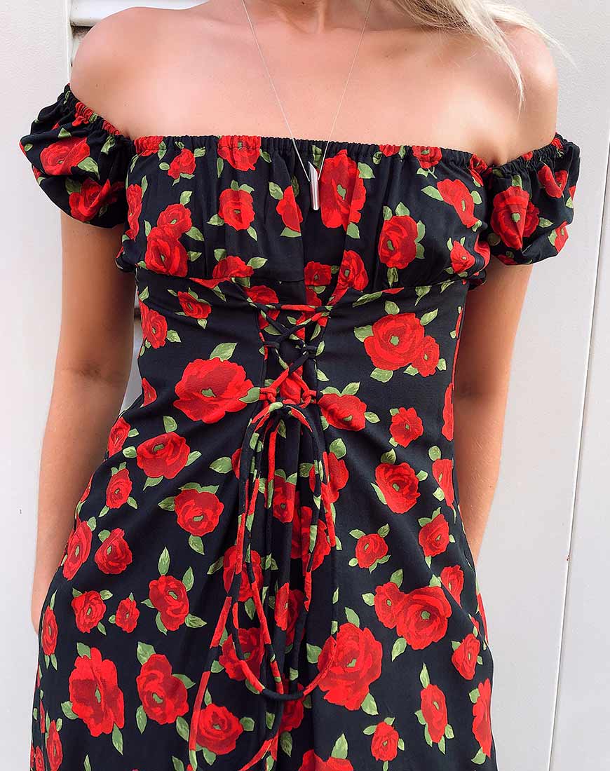 Image of Ruzenta Mini Dress in Roaming Rose Black