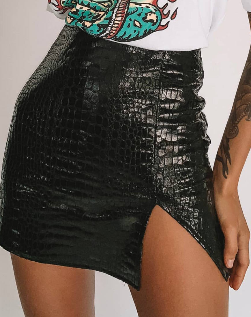 Image of Wren Mini Skirt in PU Croco Black