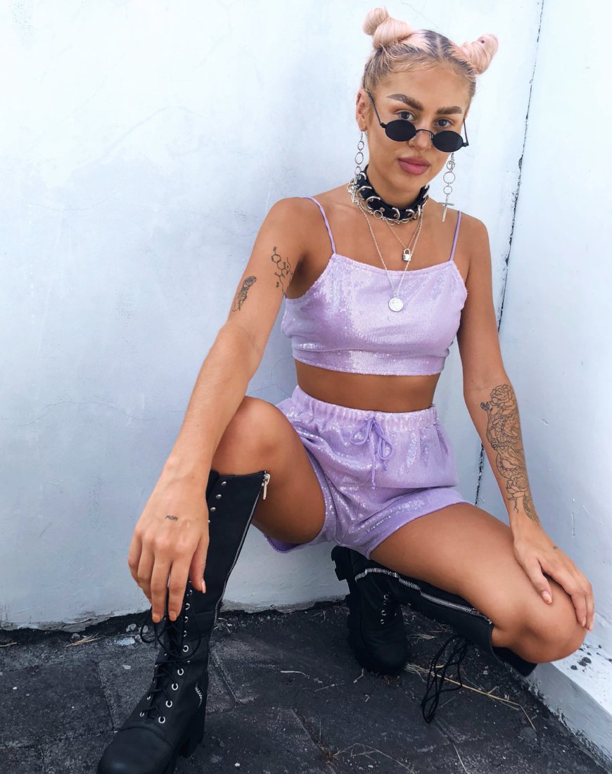Runner Short in Matte Mini Sequin Lilac
