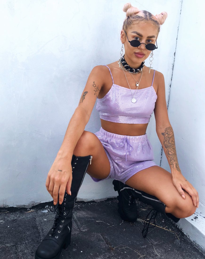 Image of Sasha Crop Top in Matte Mini Sequin Lilac