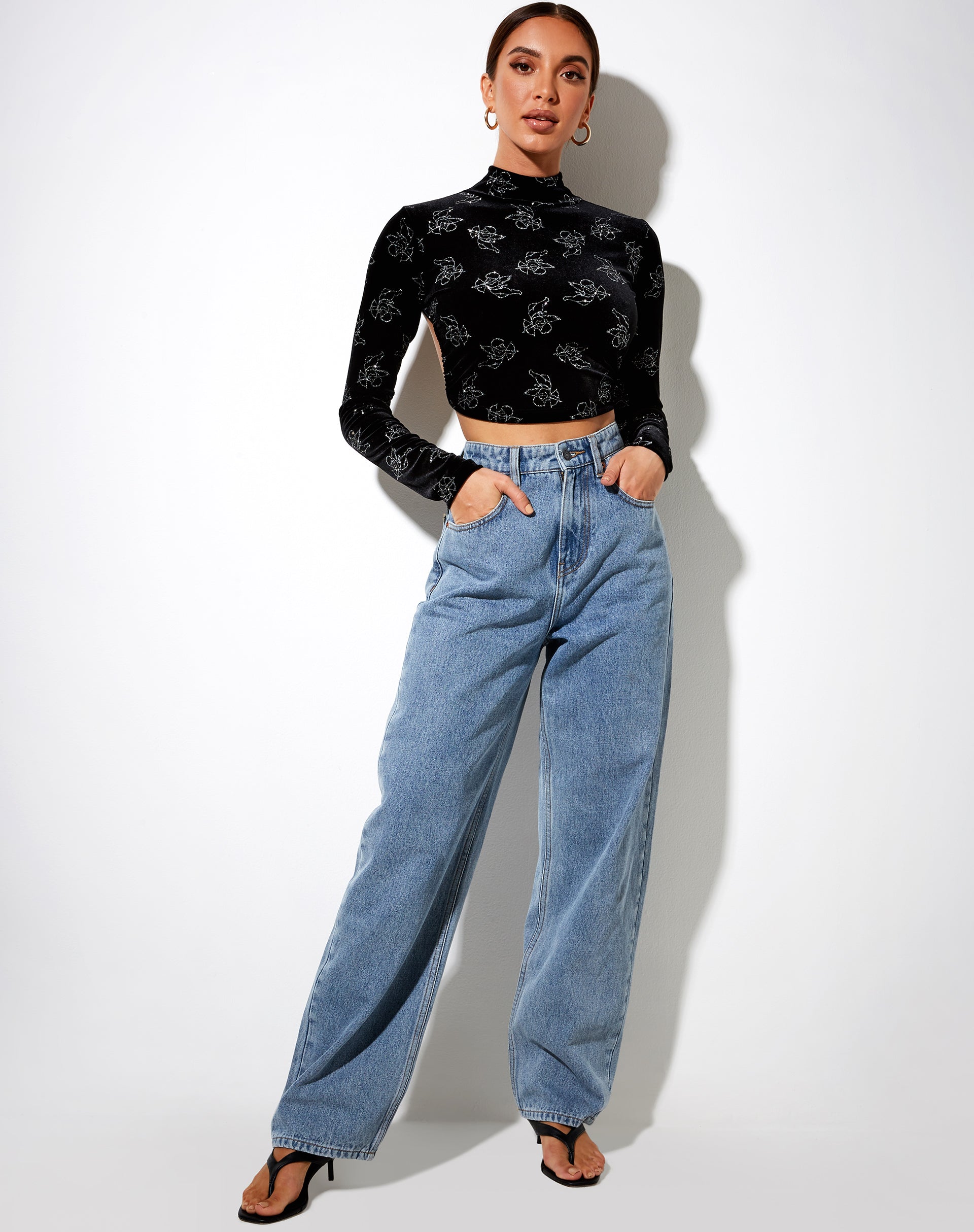 Image of Quelia Crop Top in Black Cupid Stamp Silver