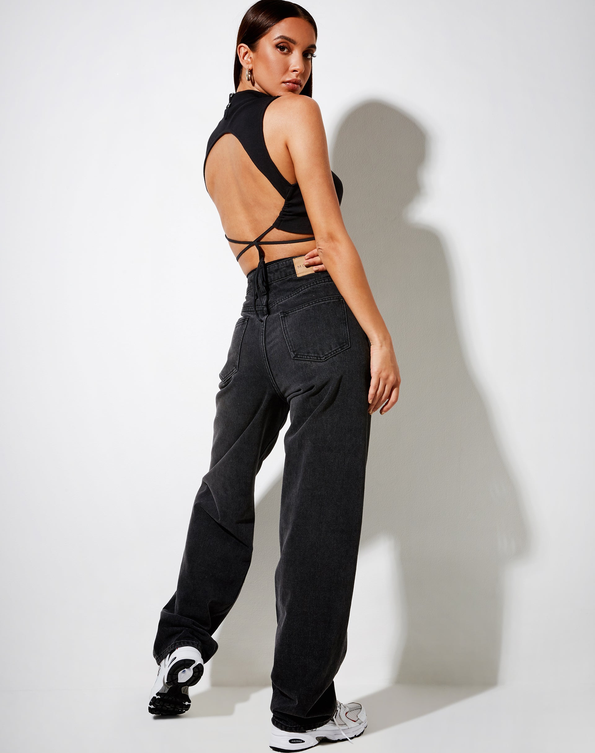 Image of Quera Crop Top in Rib Black Angelic Embro