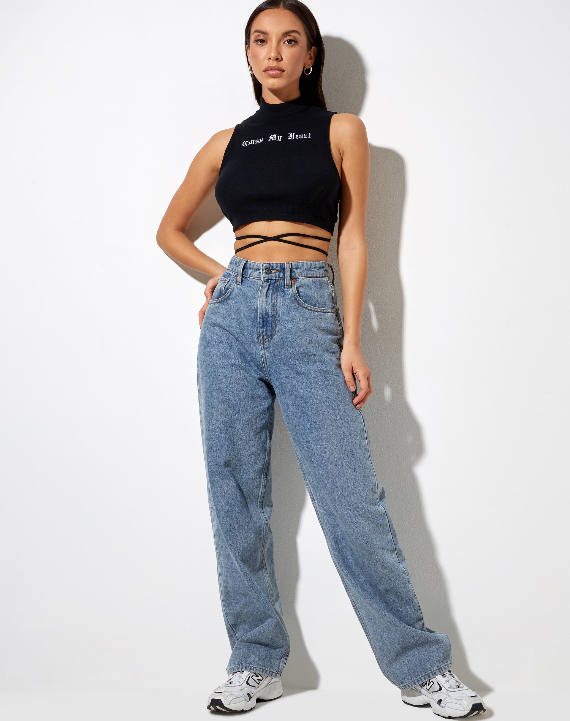Image of Quera Crop Top in Black Cross My Heart Embro