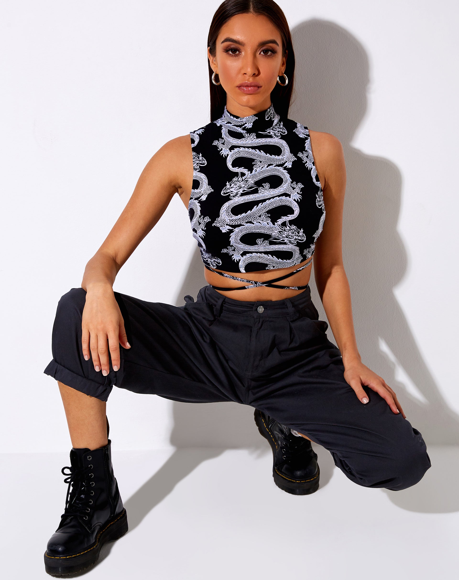 Image of Quera Crop Top in Dragon Rope Black Placement