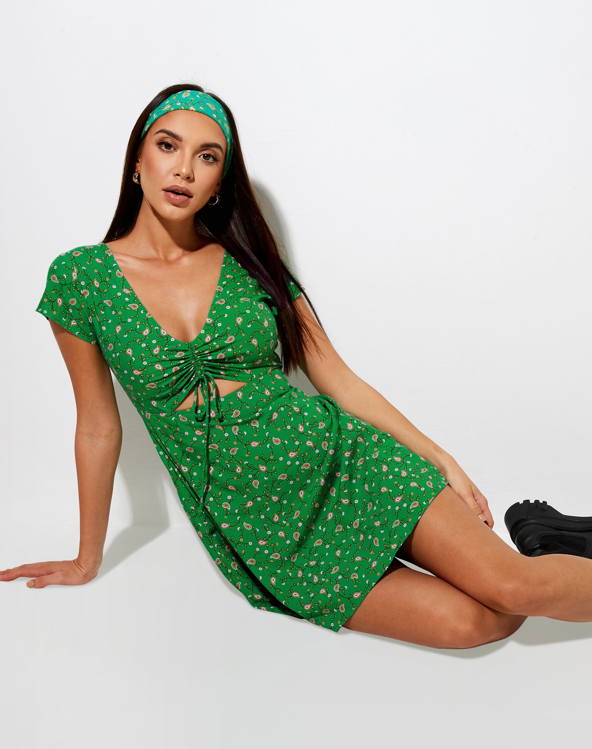 Raela Mini Dress in Paisley Fun Green Raela Mini Dress in Paisley Fun Green