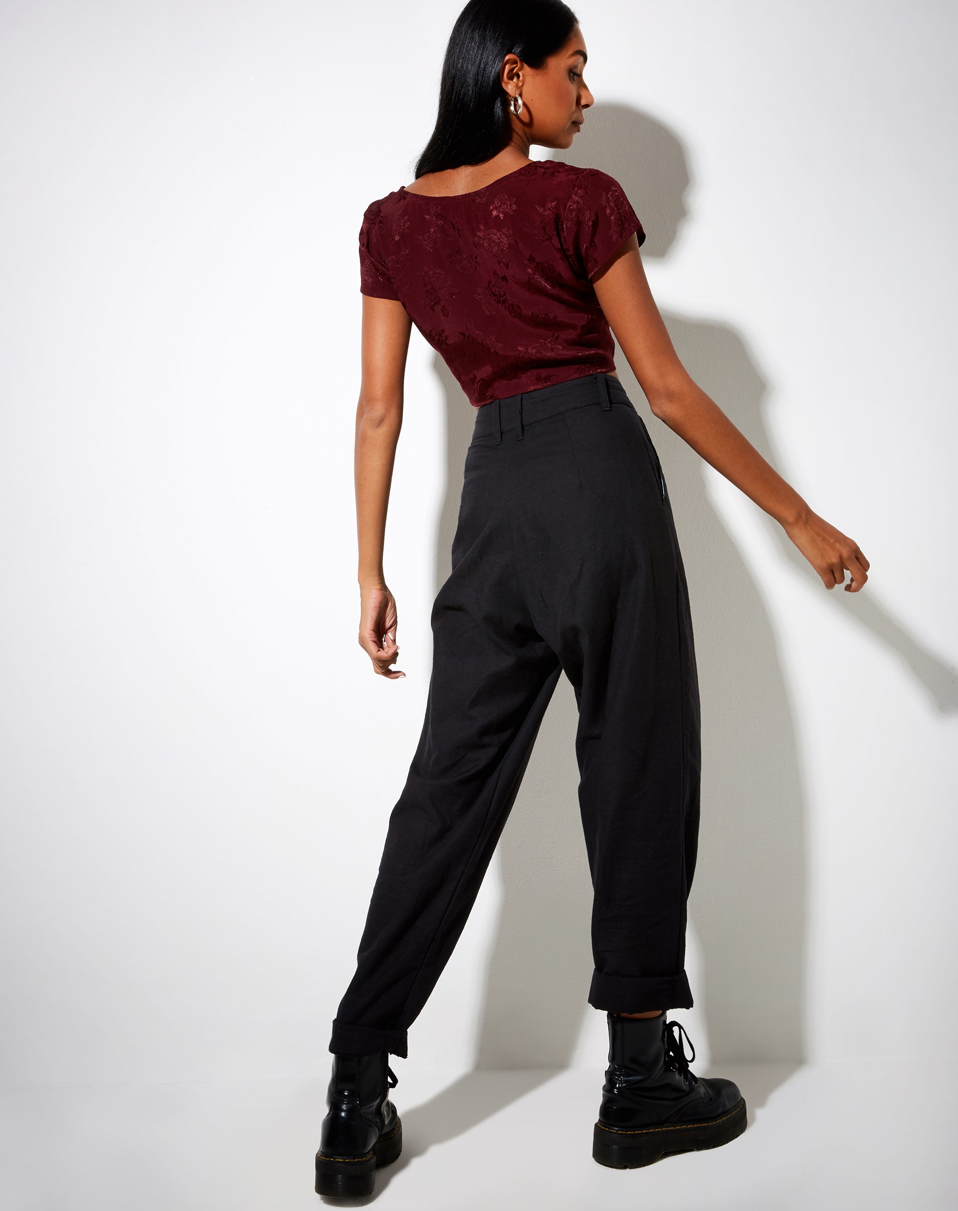 Image of Raeto Crop Top in Satin Rose Burgundy