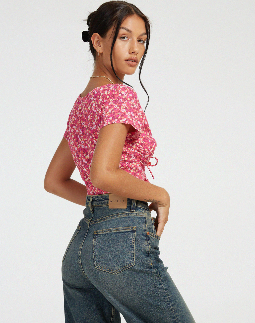 Raeto Crop Top in Ditsy Floral Pink