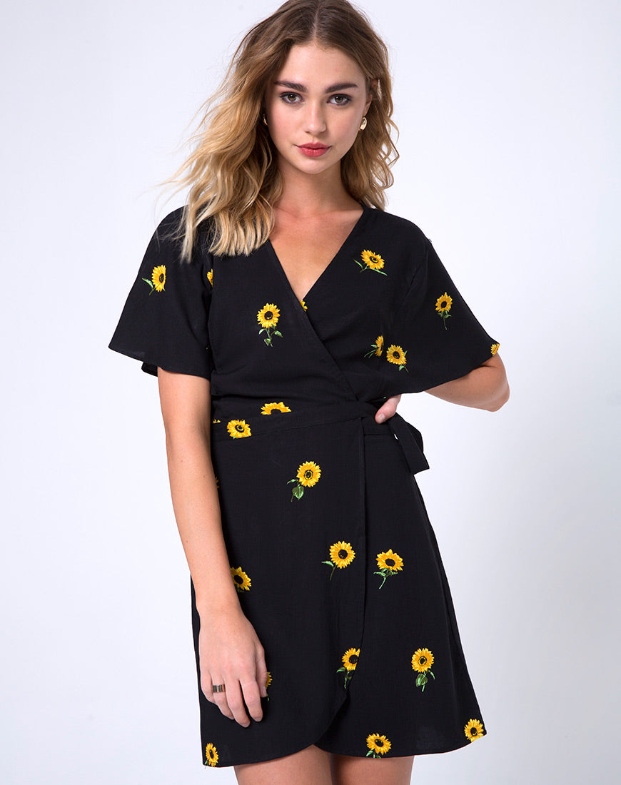 Image of Rawa Wrap Dress in Ditsy Sunflower