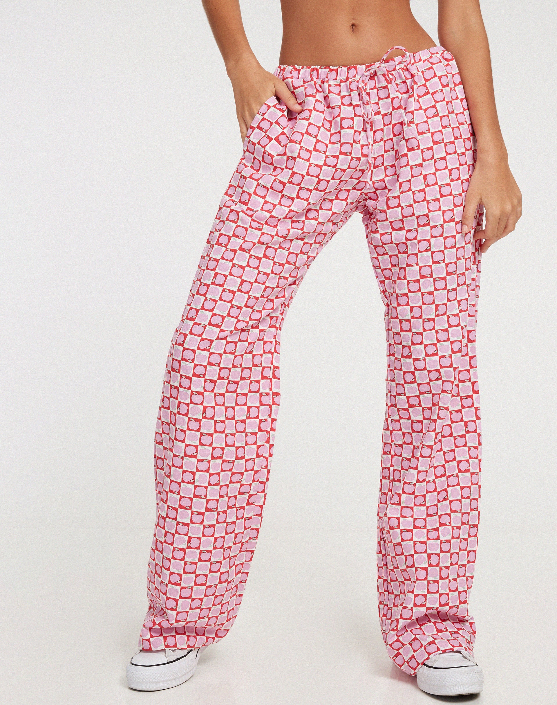 image of Raya Wide Leg Trousers in Apple Check Blush Red