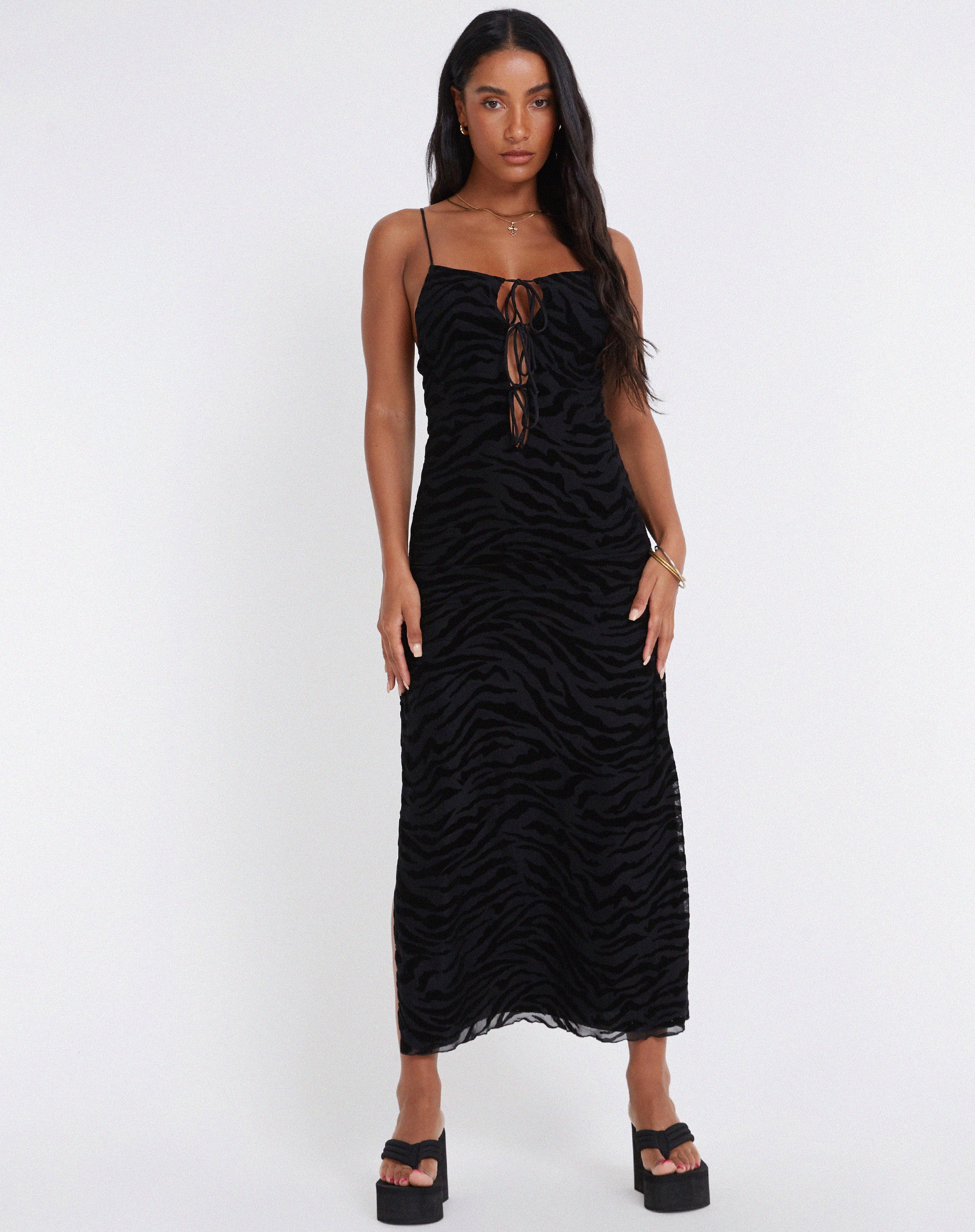 image of Rayuma Maxi Dress in Zebra Flock Black