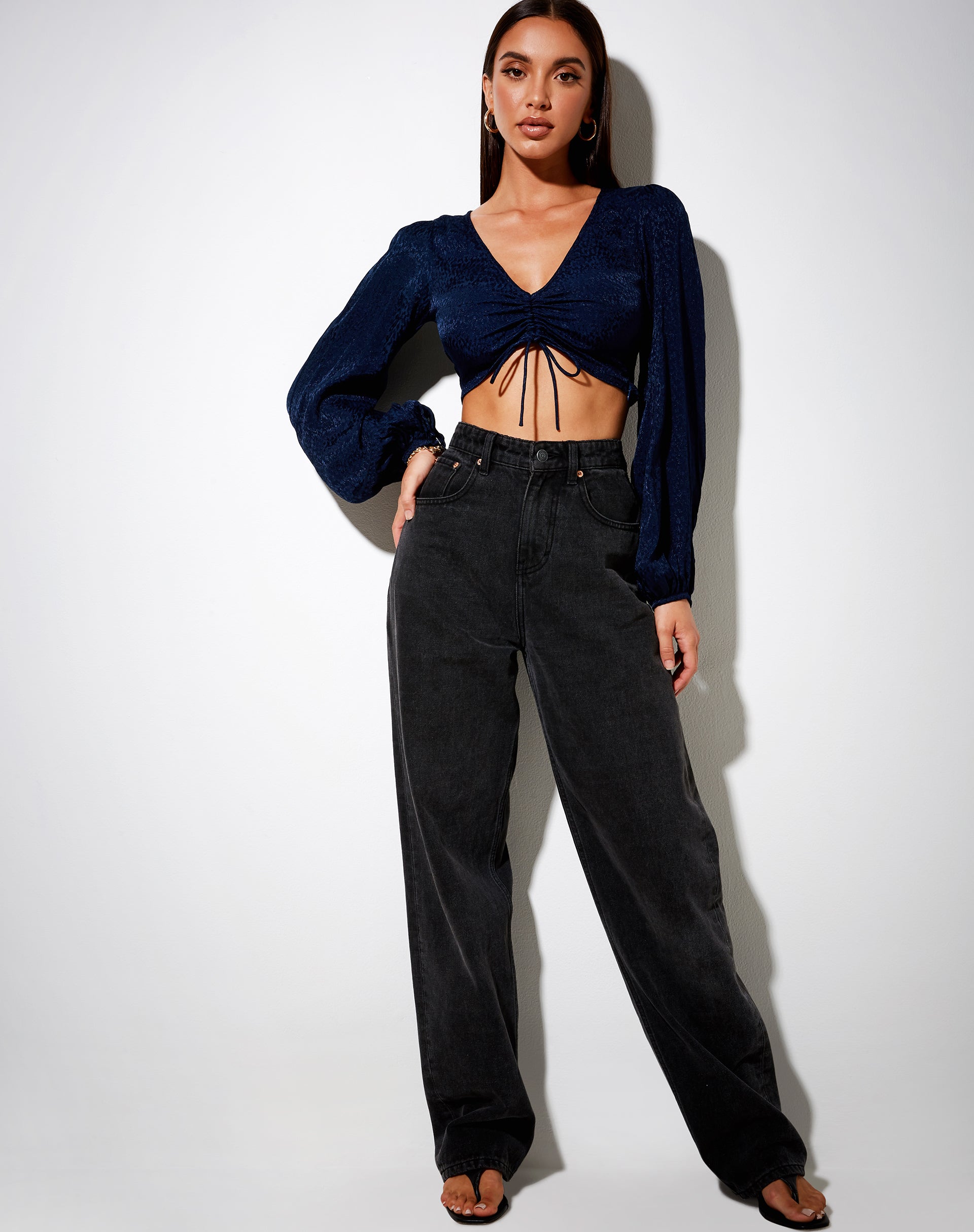 Image of Reilo Crop Top in Satin Cheetah Navy
